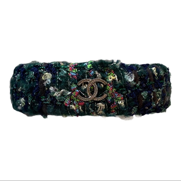CHANEL Jewelry - CHANEL 2013 Green Tweed Steel Bangle Bracelet